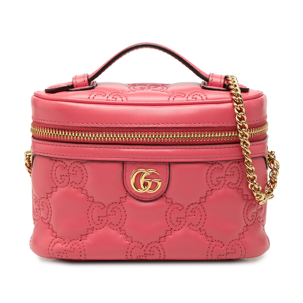 Pre-Loved Gucci Mini GG Marmont Matelasse Calfskin Top Handle Vanity Chain Bag